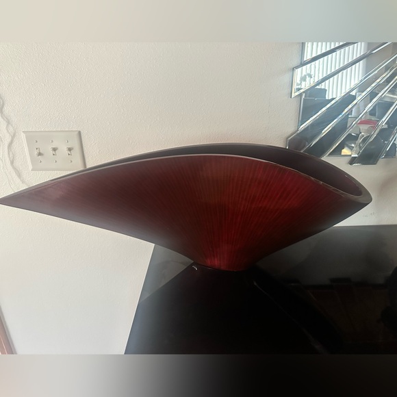 Decorative Red Wood Fan Bowl Vase